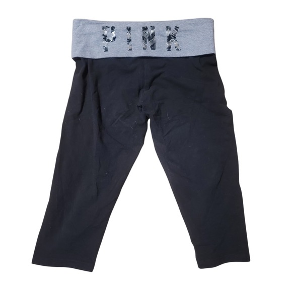 PINK Victoria's Secret Pants - Victoria's Secret PINK Yoga Capri Y2K Legging Black Gray Sequin Foldover Zebra M